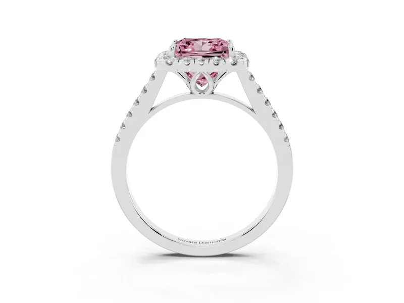 Princess Cut Raised Halo Engagement Ring Setting for a Fancy Pink Lab-Grown Diamond | White Gold