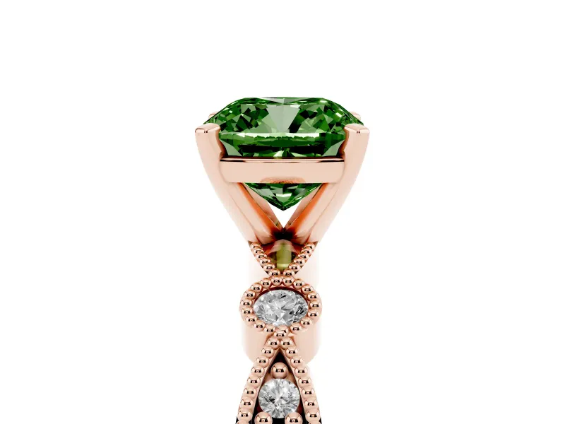 Cushion Cut Vintage Milgrain Engagement Ring Setting for a Fancy Green Lab-Grown Diamond | Rose Gold