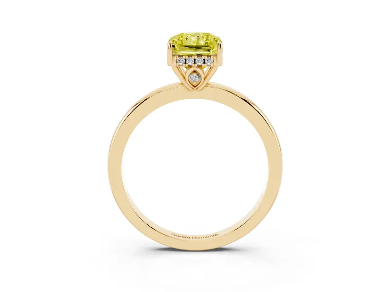 Radiant Cut Engagement Ring Setting for a Fancy Yellow Lab-Grown Diamond | Hidden Halo | Yellow Gold
