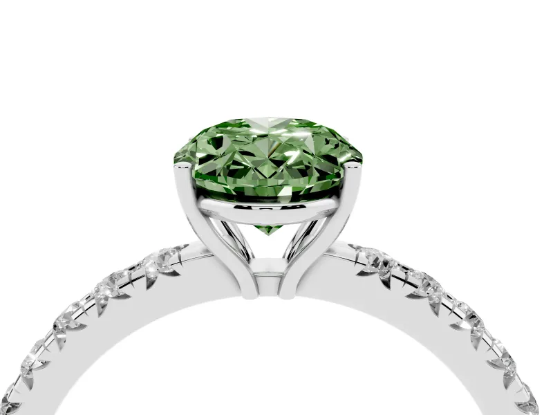 Oval Pave Solitaire Engagement Ring Setting for a Fancy Green Lab-Grown Diamond | Shared Prong Band | White Gold