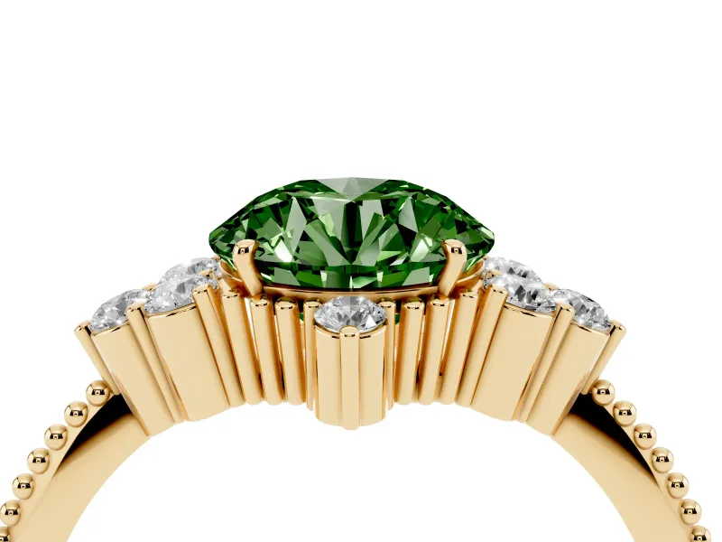 Round Cluster Engagement Ring Setting for a Fancy Green Lab-Grown Diamond | Yellow Gold