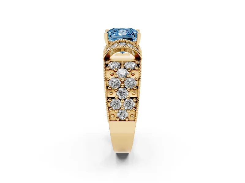 Princess Cut Vintage Pave Engagement Ring Setting for a Fancy Blue Lab-Grown Diamond | Milgrain Edges | Yellow Gold