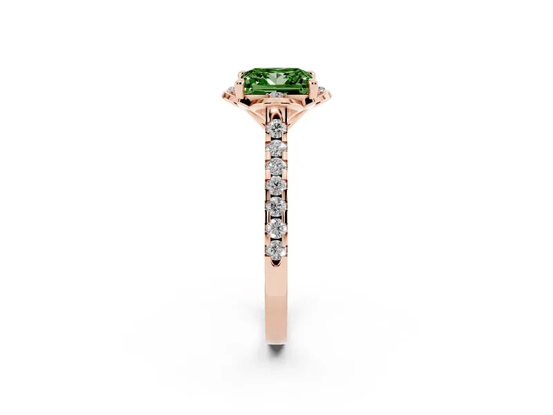 Princess Cut Floral Petal Engagement Ring Setting for a Fancy Green Lab-Grown Diamond | Petal Accents | Rose Gold