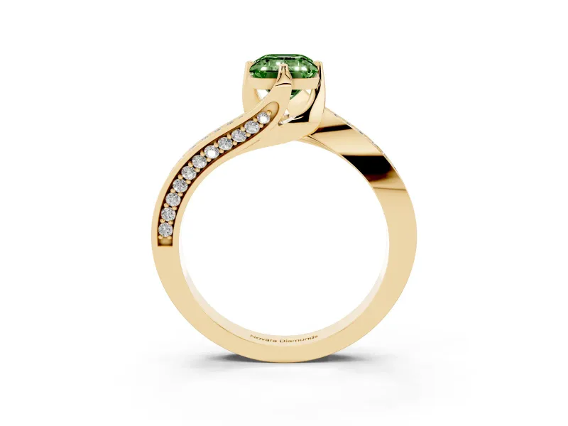 Emerald Cut Bypass Pavé Engagement Ring Setting for a Fancy Green Lab-Grown Diamond | Swept Shoulders | Yellow Gold