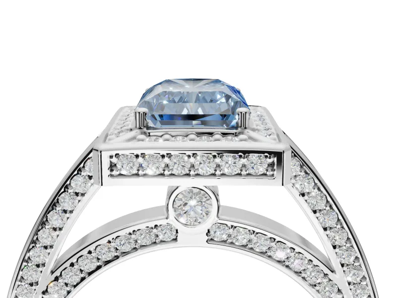 Radiant Cut Sectioned Halo Engagement Ring Setting for a Fancy Blue Lab-Grown Diamond | Platinum