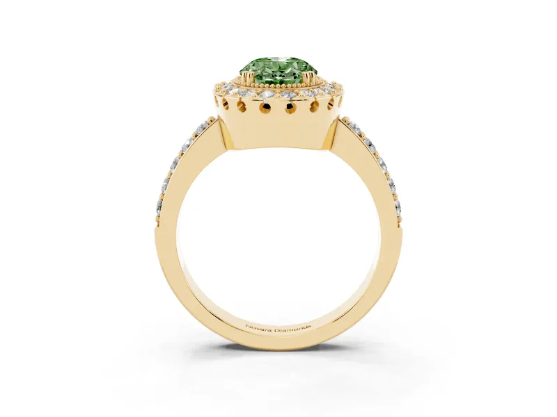 Oval Vintage Milgrain Halo Engagement Ring Setting for a Fancy Green Lab-Grown Diamond | Pierced Gallery | Yellow Gold