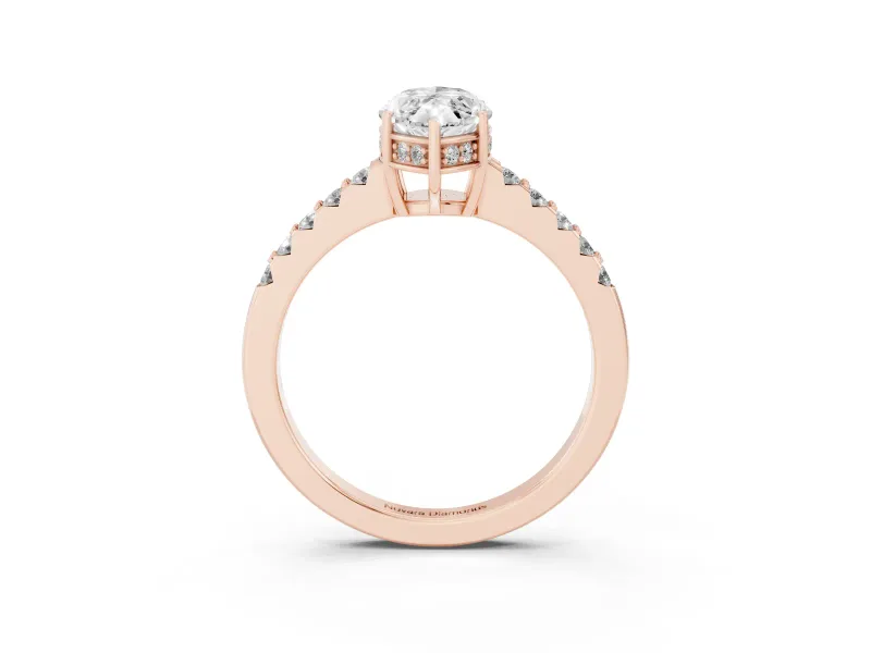 Marquise Hidden Halo Solitaire Engagement Ring Setting | Shared Prong Band | Rose Gold