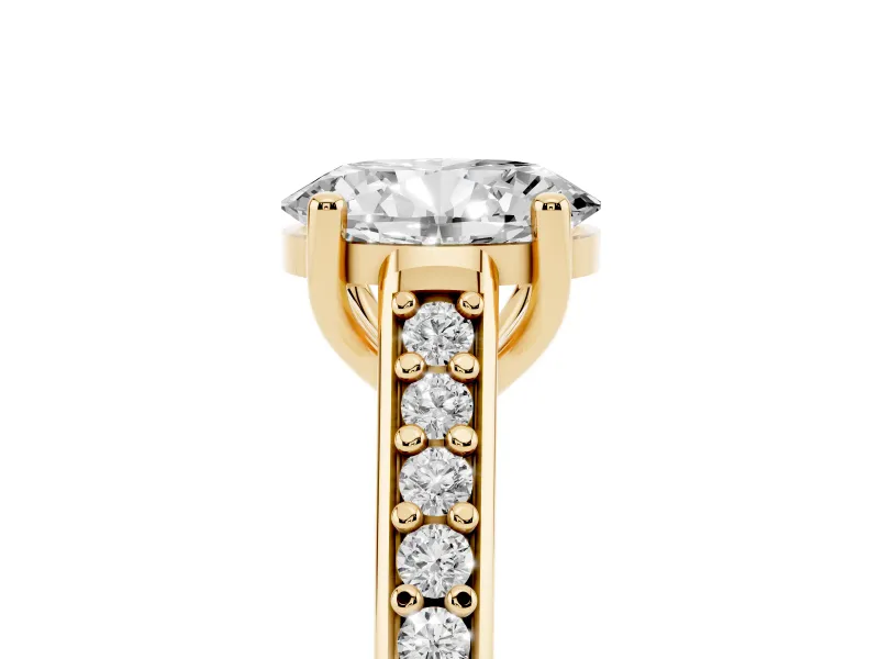 Oval Graduated Pave Cathedral Solitaire Engagement Ring Setting | Scroll Cut-Outs | Yellow Gold