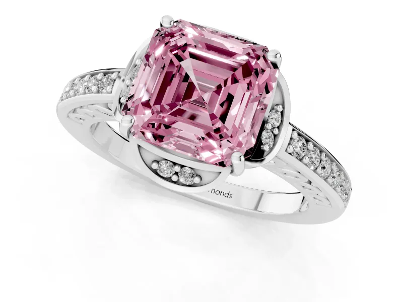 Asscher Cut Floral Pavé Engagement Ring Setting for a Fancy Pink Lab-Grown Diamond | Platinum
