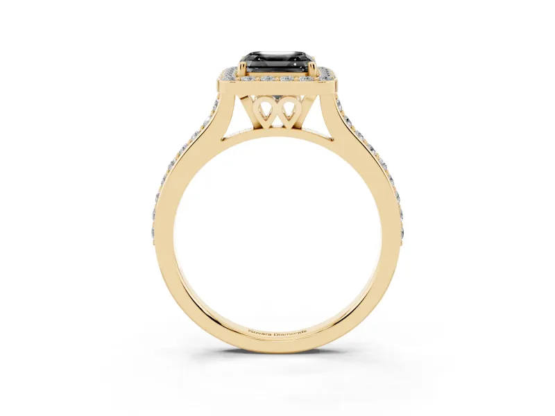 Asscher Cut Pavé Halo Engagement Ring Setting for a Black Center | Yellow Gold