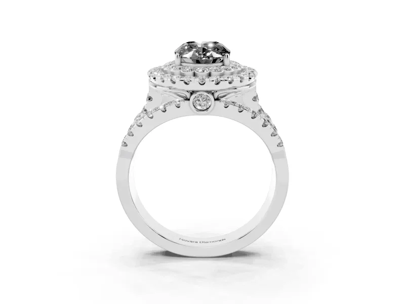 Oval Double Halo Engagement Ring Setting for a Black Center | Pavé Split Shank | Sterling Silver