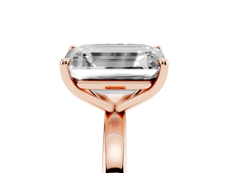 Fancy Pink Radiant Cut and Emerald Cut Toi Moi Ring Set in Rose gold with Prong Setting