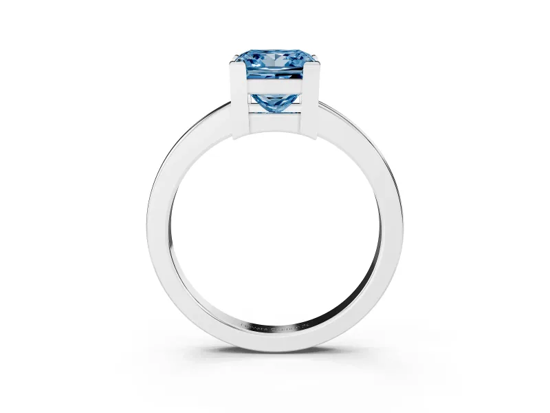 Fancy Blue Princess Cut Diamond Solitaire Ring Set in Platinum with Prong Head and Smooth Polished Band
