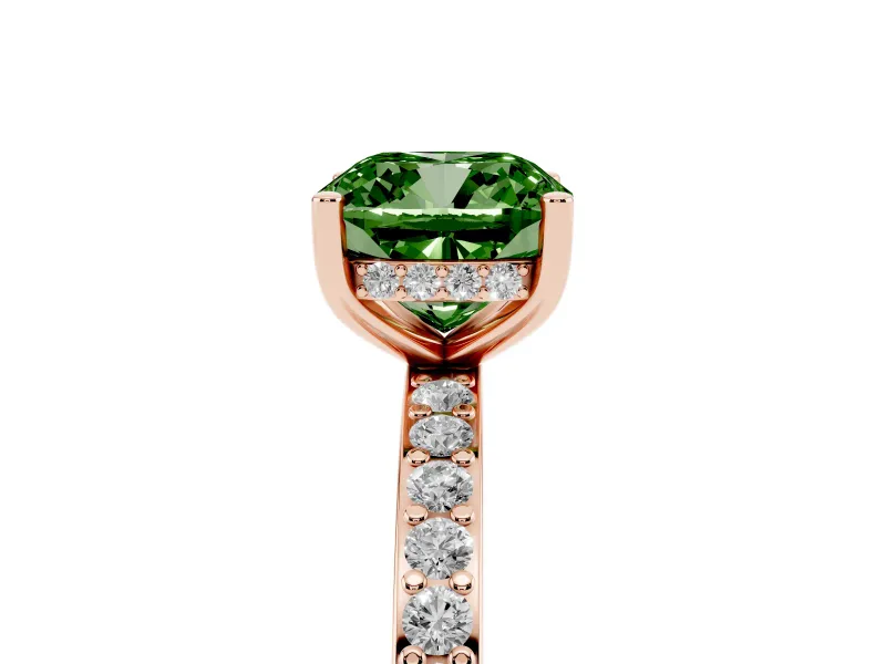 Cushion Cut Hidden Halo Engagement Ring Setting for a Fancy Green Lab-Grown Diamond | Rose Gold