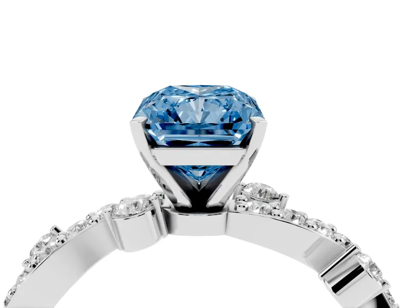 Radiant Cut Twisted Pavé Solitaire Engagement Ring Setting for a Fancy Blue Lab-Grown Diamond | Bar Stations | Platinum