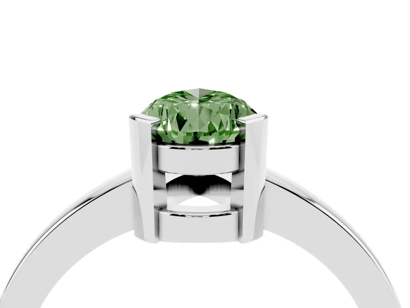 Fancy Green Pear Cut Diamond Solitaire Ring Set in Silver with Prong Head and Smooth Polished Band