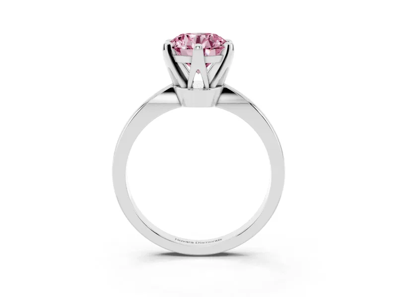 Fancy Pink Round Cut Diamond Solitaire Engagement Ring Set in White gold with Slim Tapered Solitaire Band
