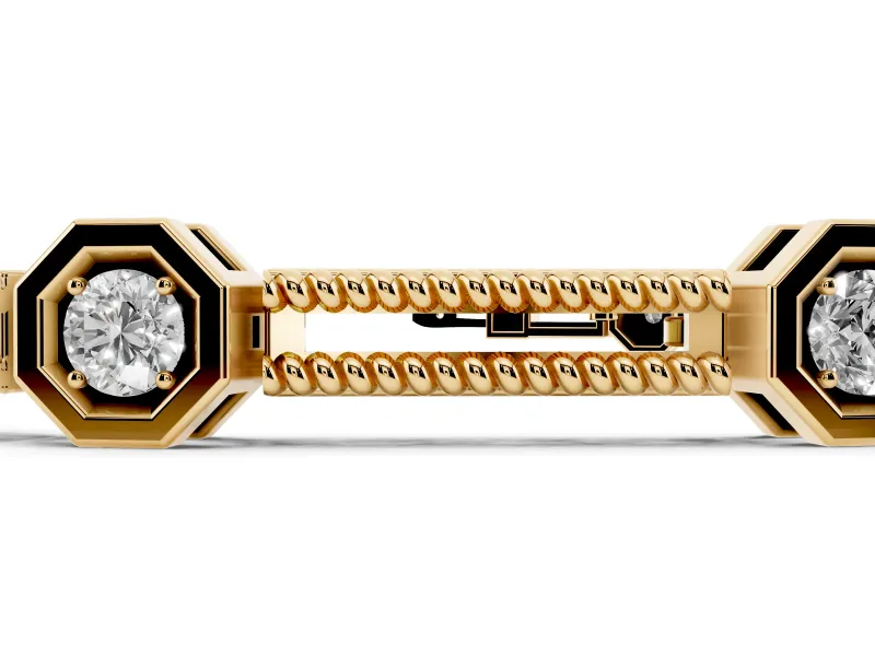 Round Lab-Grown Diamond Octagon Frame Station Bracelet | Double Rope Links | Yellow Gold