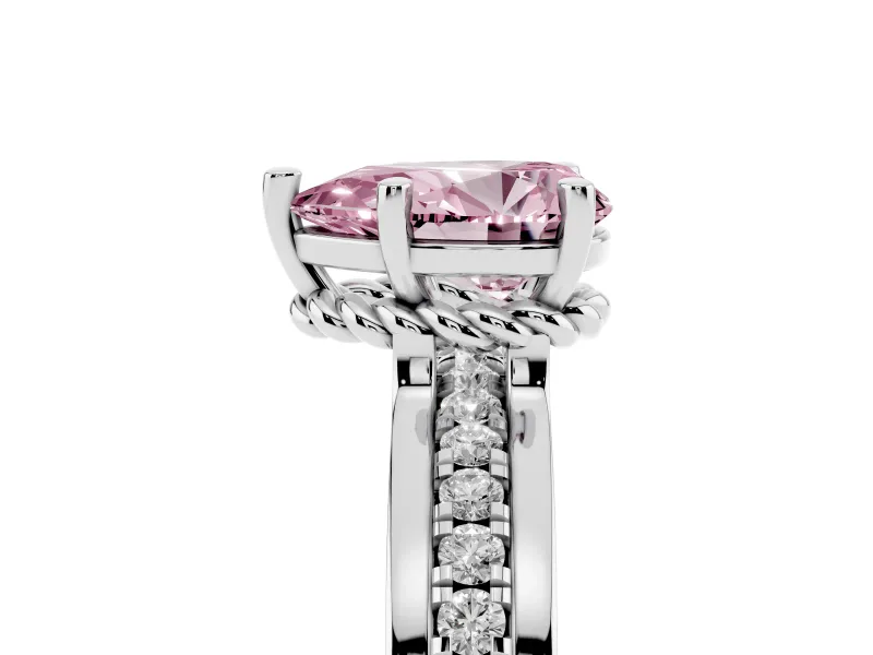 Pear-Shaped Channel Set Engagement Ring Setting for a Fancy Pink Lab-Grown Diamond | Rope Collar | White Gold