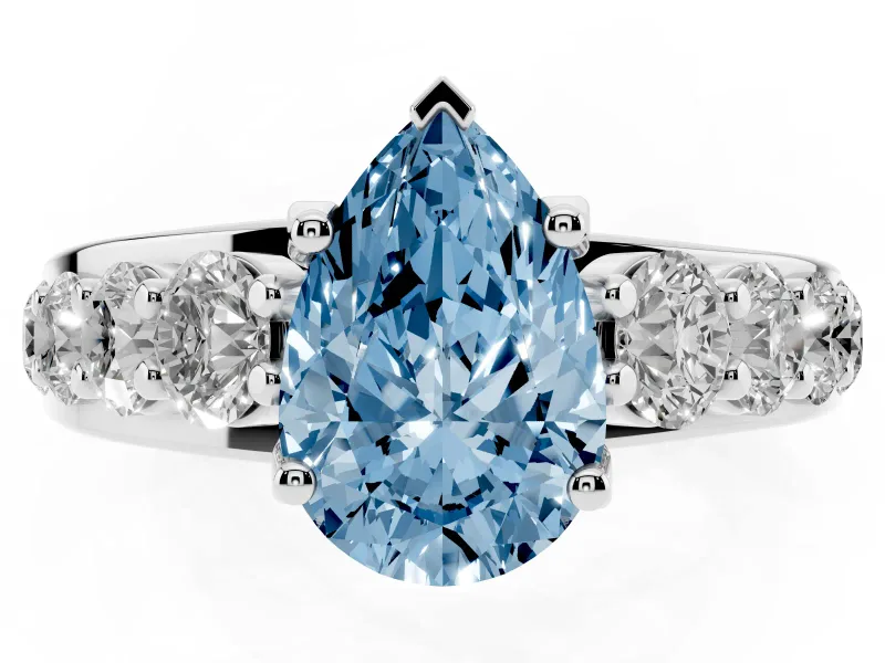Pear-Shaped Graduated Engagement Ring Setting for a Fancy Blue Lab-Grown Diamond | White Gold