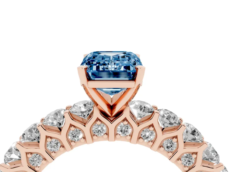 Emerald Cut Shared Prong Engagement Ring Setting for a Fancy Blue Lab-Grown Diamond | Rose Gold