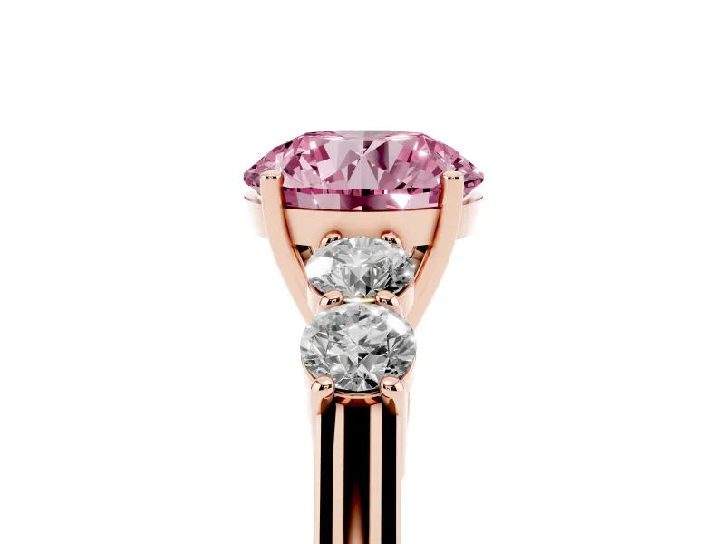 Round Close Set Five Stone Engagement Ring Setting for a Fancy Pink Lab-Grown Diamond | Rose Gold