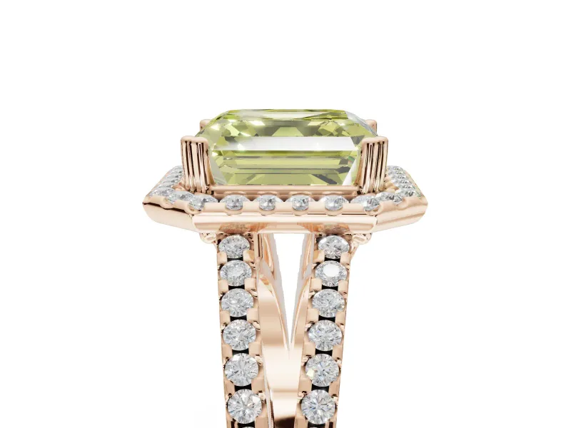 Asscher Cut Halo Split Shank Engagement Ring Setting for a Fancy Yellow Lab-Grown Diamond | Pavé Shoulders | Rose Gold