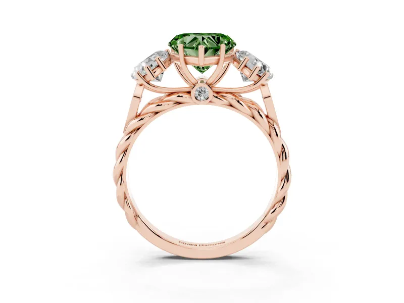 Heart-Shaped Three Stone Engagement Ring Setting for a Fancy Green Lab-Grown Diamond | Braided Band | Rose Gold