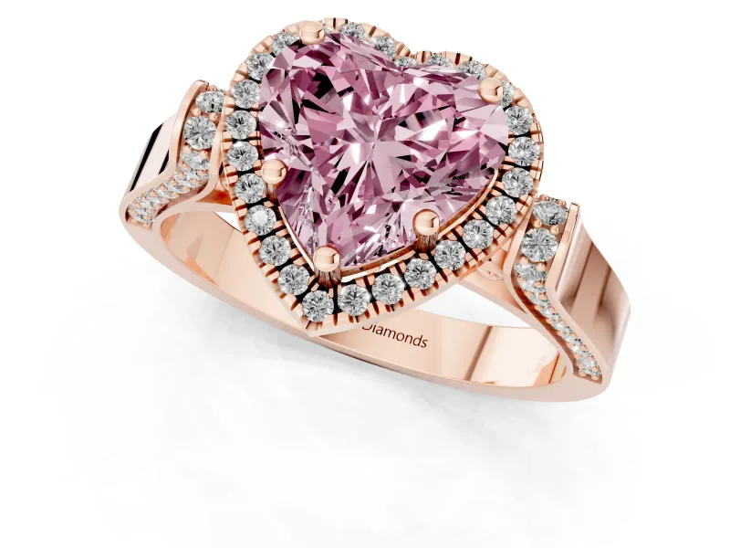 Heart-Shaped Halo Engagement Ring Setting for a Fancy Pink Lab-Grown Diamond | Pointed Pave Shoulders | Rose Gold