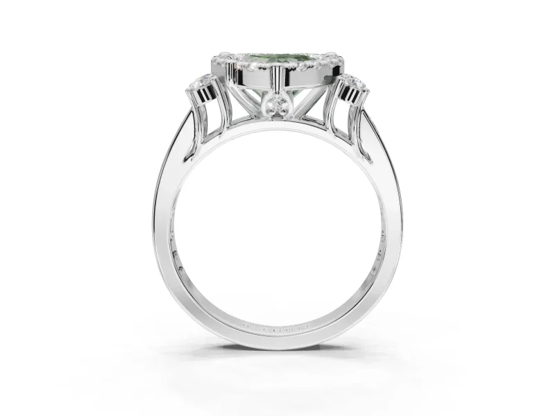 Heart-Shaped Halo Engagement Ring Setting for a Fancy Green Lab-Grown Diamond | Graduated Channel Band | White Gold