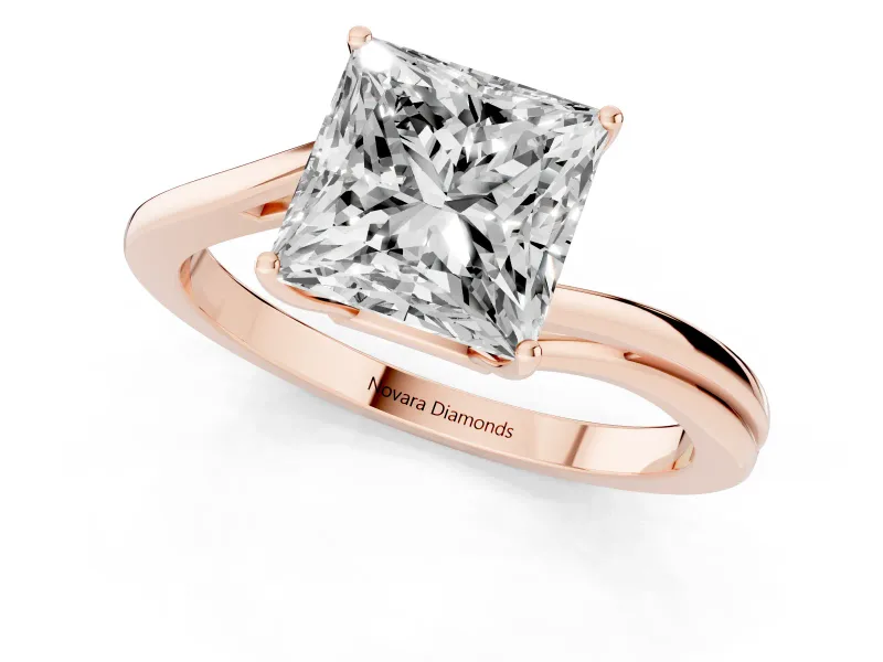Princess Cut Diamond Solitaire Twist Band Ring Set in Rose gold with Prong Setting