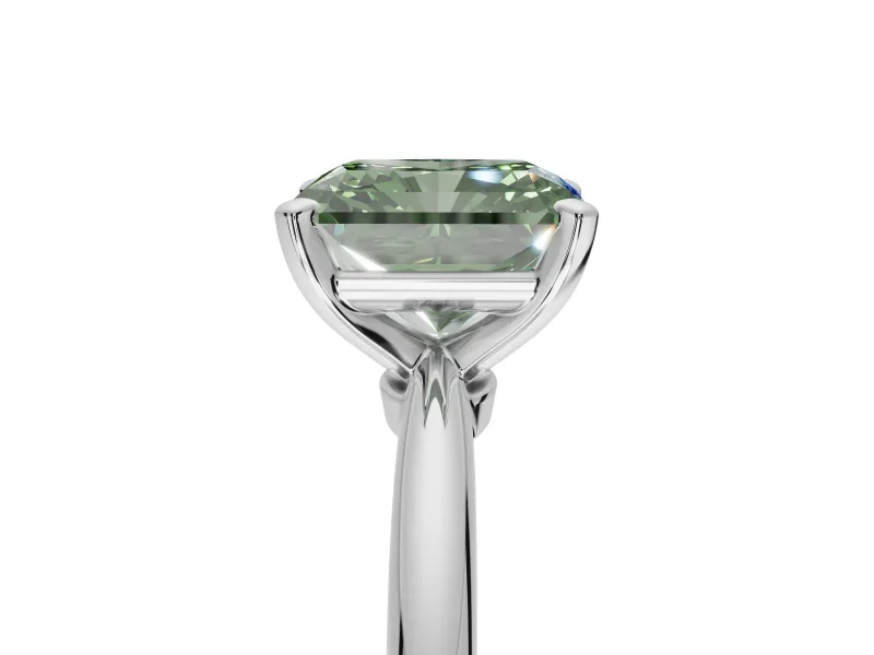 Radiant Cut Solitaire Engagement Ring Setting for a Fancy Green Lab-Grown Diamond | Tapered Plain Band | Sterling Silver