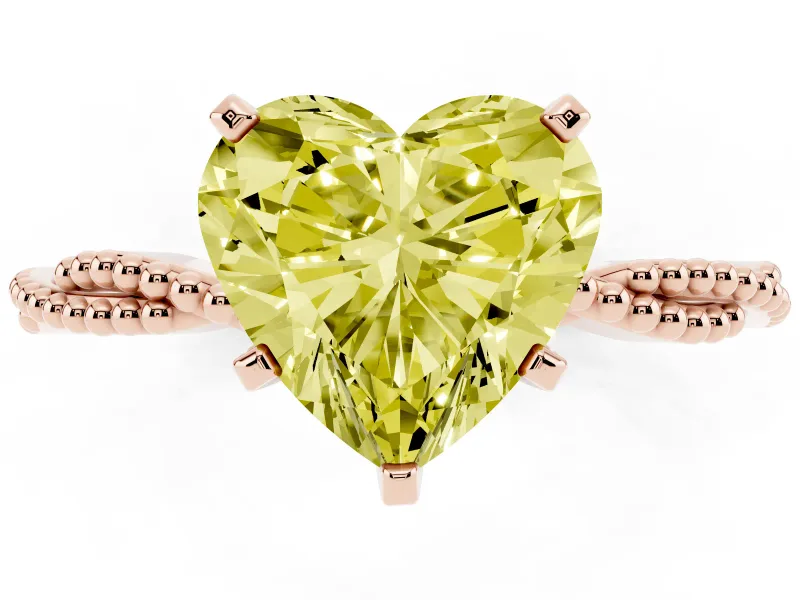 Heart-Shaped Twisted Engagement Ring Setting for a Fancy Yellow Lab-Grown Diamond | Beaded Twist | Rose Gold