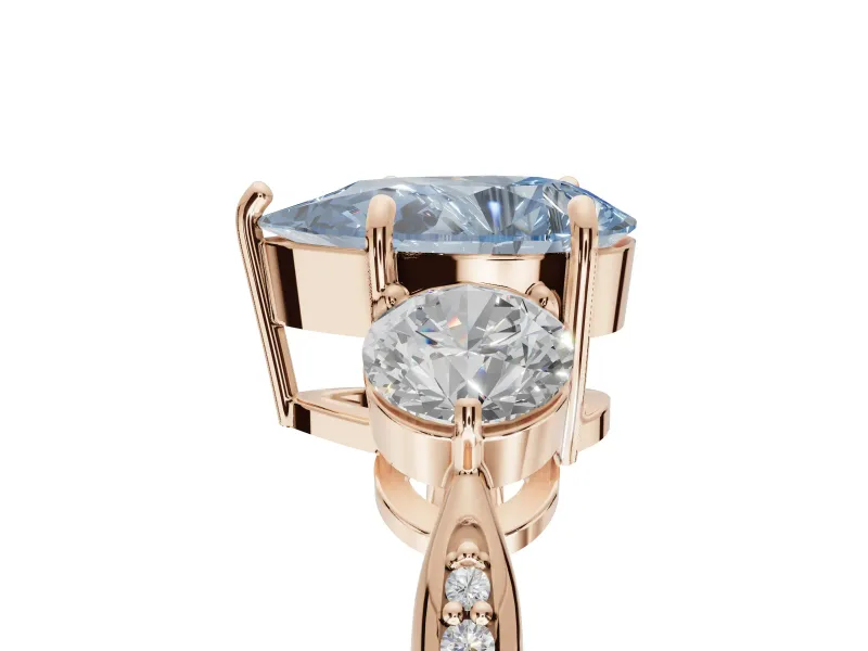 Pear-Shaped Three Stone Engagement Ring Setting for a Fancy Blue Lab-Grown Diamond | Tapered Pave Band | Rose Gold