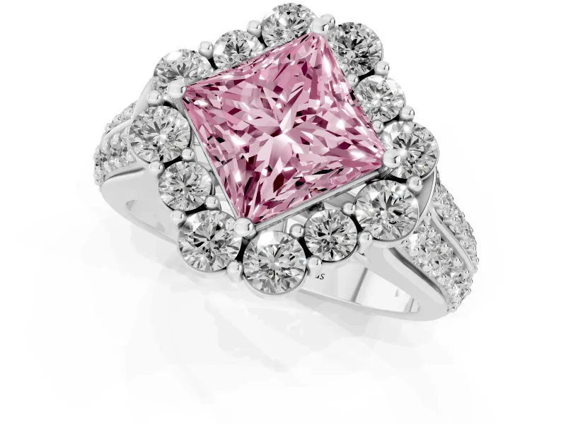 Princess Cut Large Accent Halo Engagement Ring Setting for a Fancy Pink Lab-Grown Diamond | Sterling Silver