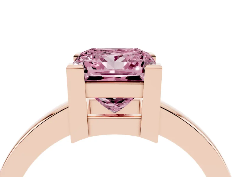 Fancy Pink Princess Cut Diamond Solitaire Ring Set in Rose gold with Prong Head and Smooth Polished Band