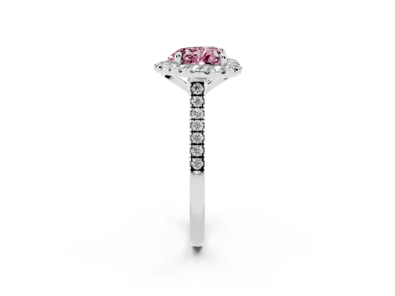 Heart-Shaped Halo Engagement Ring Setting for a Fancy Pink Lab-Grown Diamond | Tapered Band | Platinum