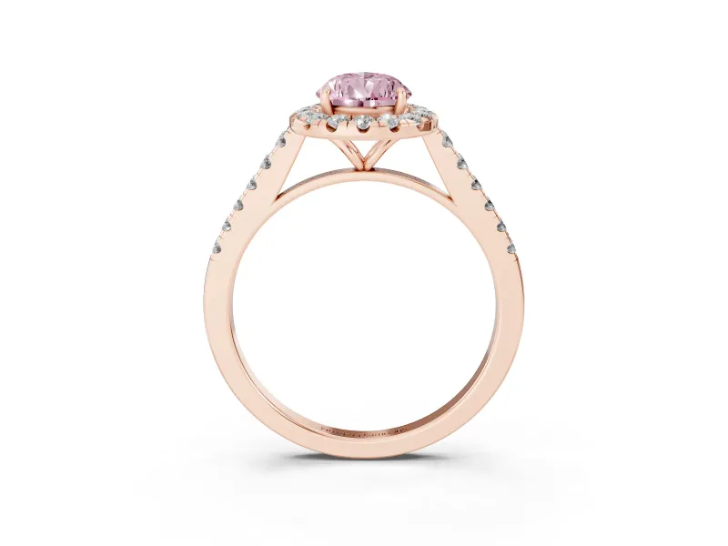Pear-Shaped Halo Engagement Ring Setting for a Fancy Pink Lab-Grown Diamond | Pave Shoulders | Rose Gold
