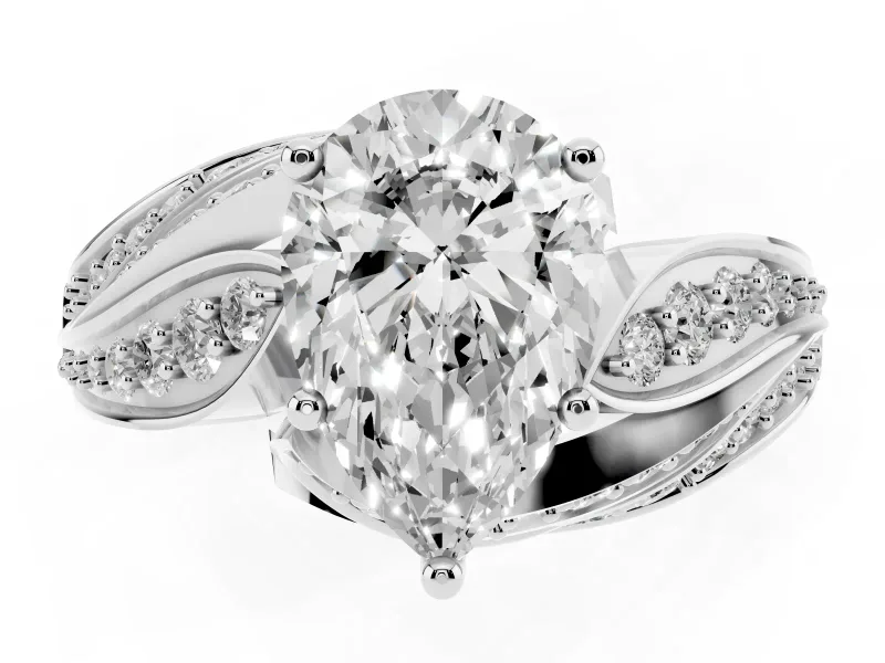 Pear Cut Diamond Solitaire Ring Set in Silver with Layered Twist Pavé Band