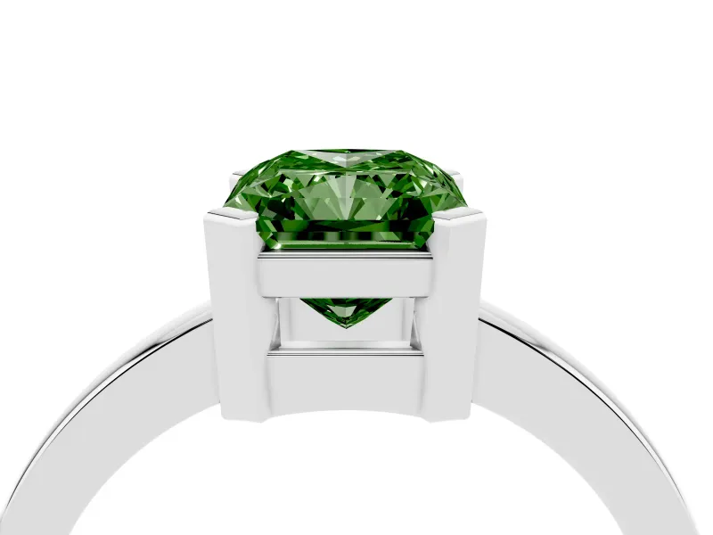 Fancy Green Radiant Cut Diamond Solitaire Ring Set in Silver with Prong Head and Smooth Polished Band
