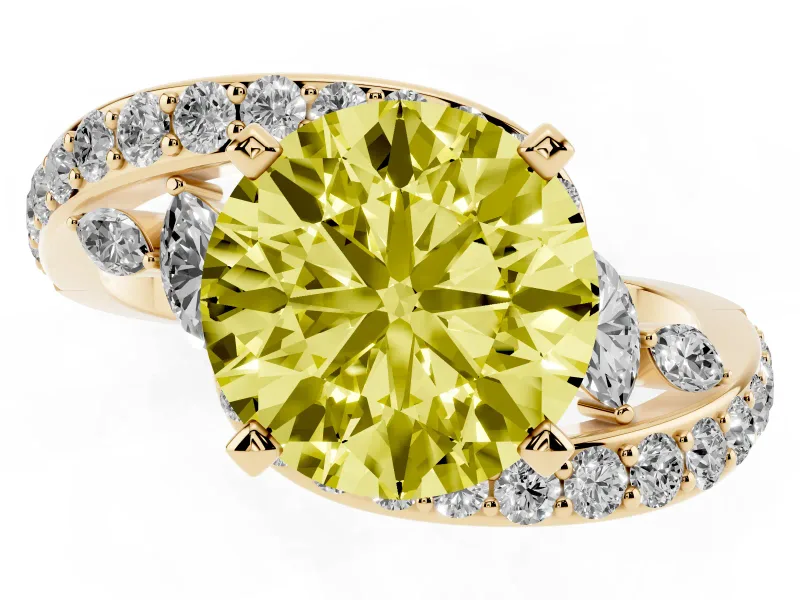 Round Bypass Engagement Ring Setting for a Fancy Yellow Lab-Grown Diamond | Yellow Gold