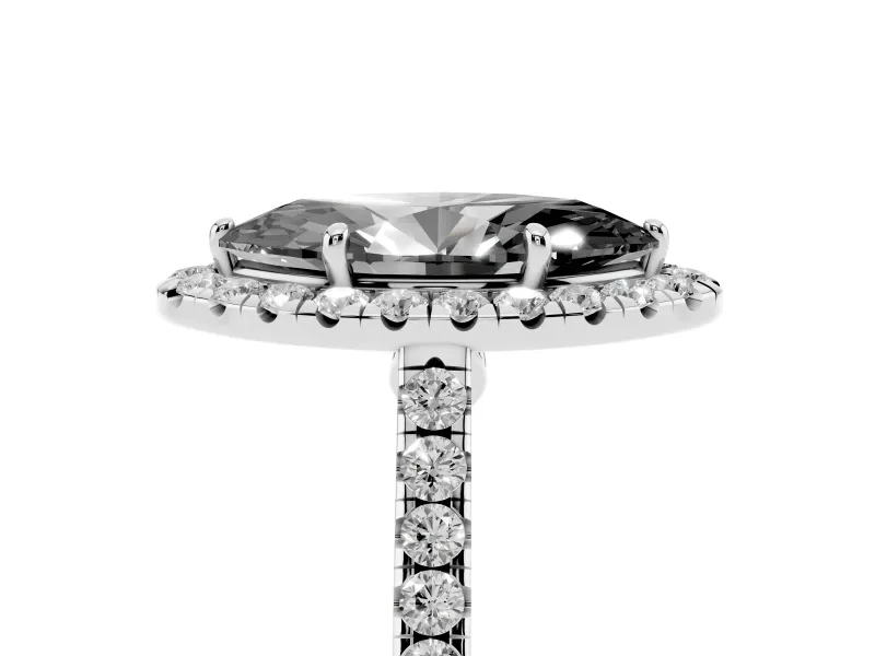 Marquise Halo Engagement Ring Setting for a Black Center | Pavé Shoulders | Sterling Silver