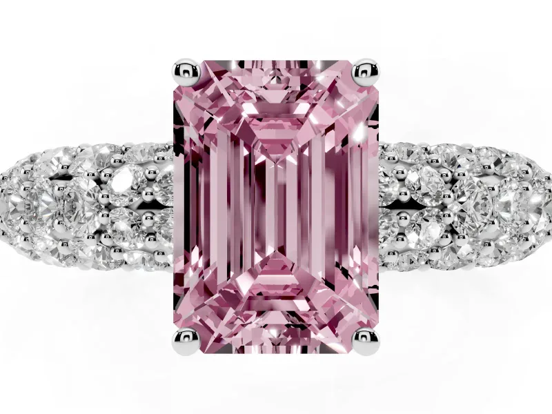 Emerald Cut Multi Row Pave Engagement Ring Setting for a Fancy Pink Lab-Grown Diamond | Platinum