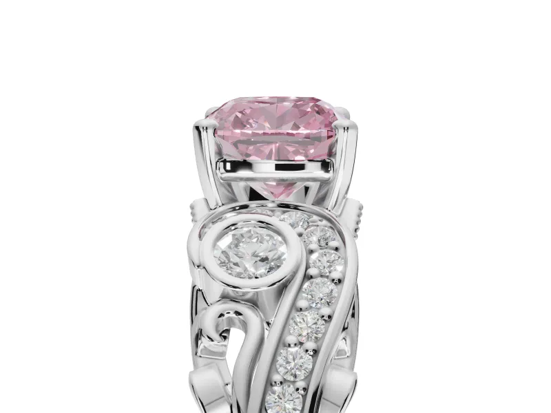 Cushion Cut Swirl Engagement Ring Setting for a Fancy Pink Lab-Grown Diamond | Sterling Silver