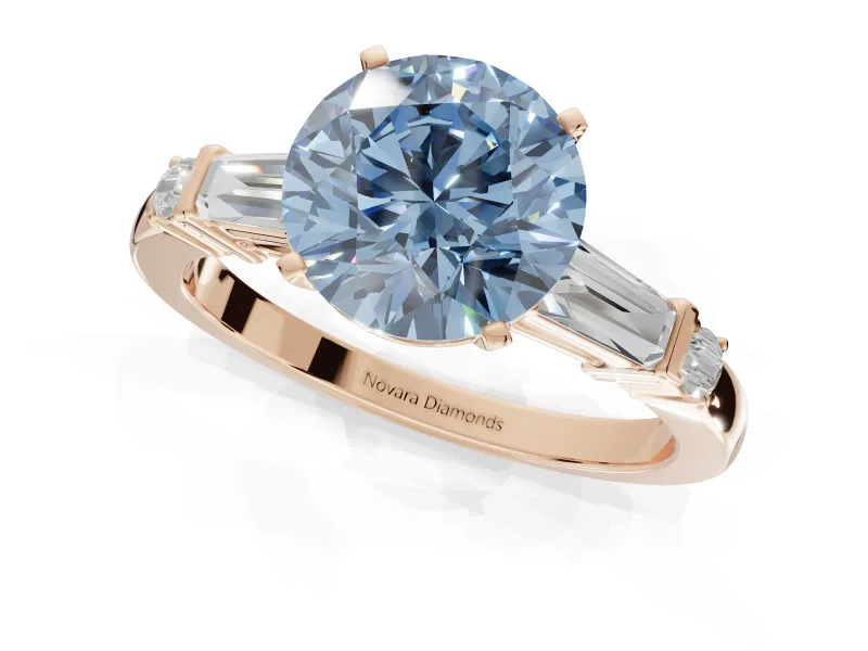Round Tapered Baguette Engagement Ring Setting for a Fancy Blue Lab-Grown Diamond | Rose Gold
