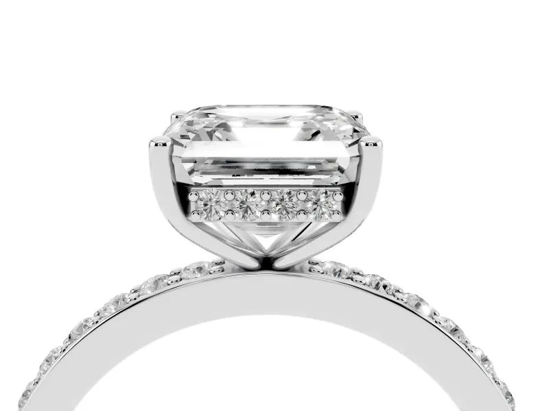 Asscher Cut Diamond Pavé Band Ring Set in Silver with Prong-Set Center Stone