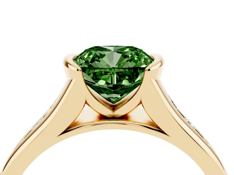 Cushion Cut Half Bezel Engagement Ring Setting for a Fancy Green Lab-Grown Diamond | Yellow Gold
