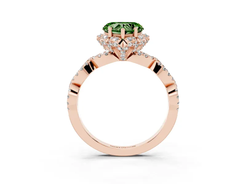 Heart-Shaped Milgrain Halo Engagement Ring Setting for a Fancy Green Lab-Grown Diamond | Graduated Shoulders | Rose Gold