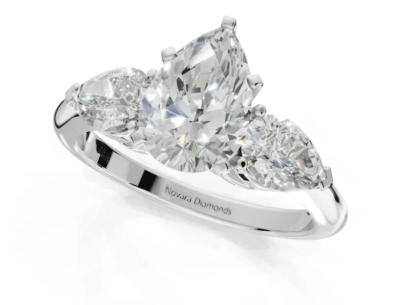 Pear-Shaped Three-Stone Engagement Ring Setting | Pear Side Stones | White Gold