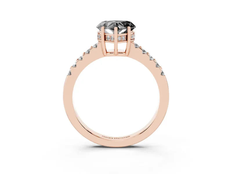 Heart-Shaped Hidden Halo Engagement Ring Setting for a Black Center | Rose Gold